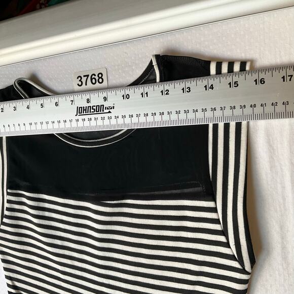 FOREVER 21 Women Mini Dress size M Sleeveless Mesh Detail Stripes Black & White - Picture 2 of 10